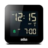 Braun Digitaler Funkwecker Mitteleuropäische Zeitzone (MEZ) mit Schlummerfunktion, Negatives LC-Display, Schnelleinstellfunktion, Crescendo-Alarm in Schwarz, Modell BC09B-DCF.