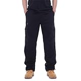 Herren Combat-Hose, Anzughose mit Falte und erweiterbarem Bund, klassischer Schnitt, Outwear, Schwarz , 3XL