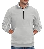 QIXING Fleece Pullover Herren Langarm Half Zip Sweatshirt Herren Ohne Kapuze Warm Soft Winter Pulli(Grau, L)