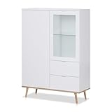 KHG Highboard 2-türig mit Einlegeboden Scandi, Vitrine aus Holzwerkstoff weiß foliert für Wohnzimmer und Esszimmer, 140 x 100 x 40 cm (B/H/T)