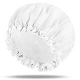 Große Duschhaube Wasserdichte Doppelschichtig Große Shower Cap Wiederverwendbare Duschhauben Geeignet für Alle Arten von Langen Haaren Kann von Frauen und Männern Verwendet Werden (Weiß)