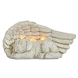 Festive Lights Hund Gedenkstein mit Engelsflügeln – 20 cm solarbetriebenes LED Grablicht, wetterfeste Grabdeko für Tiergrab, Trauerstein aus Kunstharz für Garten
