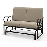 KOMFOTTEU 2-Sitzer Schaukelstuhl mit robuster Eisenrahmen, Doppelschaukelstuhl mit abnehmbarem weichem Kissen, Gartenbank mit hoher Rückenlehne & ergonomischen Armlehnen, Khaki