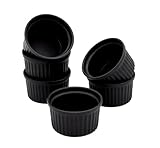 Porzellan Creme Brulee Schälchen klein - 200 ml / 6er Set - Ofen Soufflé Schalen schwarz - Dessertschälchen Servierschale Förmchen klassisch für Dessert Muffins Pasteten Mini Auflaufform