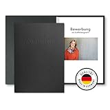 10 Stück 2-teilige Bewerbungsmappen mit 1 Klemmschiene in feinster Lederstruktur und hochwertiger Prägung „BEWERBUNG“ (Schwarz, 10 Stück)