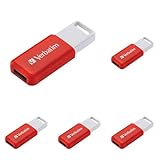 Verbatim DataBar USB Stick, kompakter Speicherstick mit 16 GB Datenspeicher, portabler USB 2.0 Memory Stick in Rot, ideal für Laptop, PC und Notebook (Packung mit 5)
