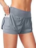 Blooshow Sport Shorts Damen Sommer Sporthose Damen Kurz Hose 2 in 1 Laufshorts Schnelltrocknend Running Gym Training Fitness Yoga Jogging Shorts mit Taschen (Grau, S)