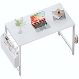 PAMRAY 80x40cm Kleinräume Computertisch mit Aufbewahrungstasche Schreibtisch für Schlafzimmer Schreiben und Arbeiten Kleiner Heimbürotisch,Weiß