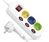 Steckdosenleiste 3-Fach，Steckdosenleiste einzeln schaltbar with mit 3 m Verlängerungskabel, Mehrfachsteckdose mit Schalter und Kindersicherung für Wohnzimmer Schlafzimmer Küche Arbeitszimmer Büro