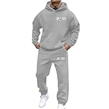 WAZHAKU Jogginganzug Herren Lang Trainingsanzug Sportanzug Baggy Sportbekleidung Zweiteiler Outfit Y2K Hip Hop 2-Teilig Hoodie und Jogginghose Casual Hausanzug Bequemer Tracksuit Jogging Anzug