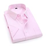 Homeilteds Männer Kleid Kurzarmhemd Twill Weiß Blau-Rosa-Schwarz Männlich Slim Fit Shirt for Männer Social Shirts 4XL 5XL 6XL 7XL 8XL Casual (Color : Twill Pink, Size : Asian S Label 38)