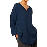 Baumwoll-T-Shirts für Damen, lockere Passform, langärmeliges Oberteil für Damen, übergroße Leinenbluse, V-Ausschnitt, Sommer-Tops, Größe 46, Blusen, elegantes Hemd mit Knopfleiste, Übergröße, Bluse,