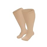 Kompressionsstrümpfe in Übergröße für Damen und Herren, kniehohe Unterstützung, breite Wadenstrümpfe, offen plus 6T, beige, XXL