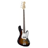 J & D E-Bass, Bass Gitarre mit 4 Saiten und Linde Korpus, JB Bass mit 2 Single Coil Tonabnehmern und passiver Elektronik, 3-Tone Sunburst