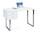 Inter Link – Schreibtisch weiß Hochglanz – MDF lackiert - moderner weißer Schreibtisch – mit 2 Schubladen – Mit Metallgestell – B:120 x T:55 x H76cm - Claude