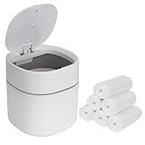 JOYFIER Tischabfalleimer mit Deckel 2L mit Müllsäcken 180 Stück, Mini Tischmülleimer für Den Waschtisch Küche Badezimmer Büro Schreibtisch (Weiß)