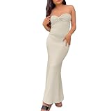 Generisch Bodycon Kleid Off Shoulder Sexy Twist Knot Front Strickkleider Ärmellos Figurbetont Abendkleider Einfarbig Elegant Partykleid Trägerlos Eng Maxikleid Für Damen Brautjungfernkleider
