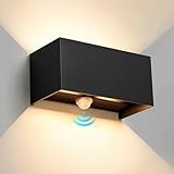 24W Aussenlampe mit Bewegungsmelder, IP66 3000K 2000LM Warmweiß Wandleuchte Außen/Innen, Einstellbarer Lichtstrahl Wandlampe, Led Aussenleuchte für Treppen, Wohnzimmer, Schlafzimmer, Garten - Schwarz
