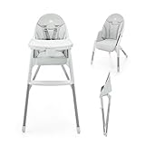 Kinderkraft DINNLY Hochstuhl, Kinderhochstuhl, Babystuhl, Kombihochstuhl, Sicherheitsgurte, Fußstütze, Tablett, ab 6 Monate bis 5 Jahre, Hellgrau