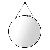 Hängespiegel, schwarzer schmiedeeiserner Rahmen mit Kette zum Aufhängen, Kreis, dekorativer Badezimmerspiegel, Akzentspiegel, Wandmontage, 40 cm ()