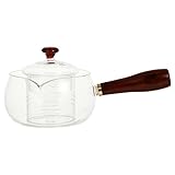 GARVALON Rotary Teekanne mit Holzgriff Hitzebeständiger Glas teebereiter mit Integriertem Sieb Transparenter Glas wasserkocher für Kräuter Losen Tee Einfach zu Reinigen Elegantes Design