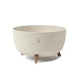 Blumentopf mit Füßen aus Kunststoff, Schale rund mit Einsatz, Kräutertopf, Farbe Baumwolle – Moderner Pflanzkübel für Innen und Außen (Baumwolle, L)