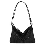Amexo Damen Glitzer Tasche, Verstellbarer Schultergurt Elegante Tasche Abendtasche Hohe Kapazität mit Reißverschluss Clutch CrossBody Bag Umhängetasche für Prom Hochzeit Party Bankett (Schwarz)
