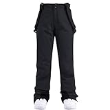 HOTIAN Damen Skihose Hosenträgerhose Snowboardhose Damen Winter Warm Wasserdicht Winddicht Abnehmbare Skilanglaufhose Thermohose Wanderhose Black M