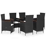 QJBSAVVA Garten Sitzgruppe Terrassenmöbel Set Gartenlounge Set Bierzeltgarnitur Klein - 7-TLG. Garten-Essgruppe mit Kissen Schwarz für Garten Balkon Außen Terrasse