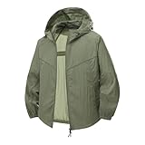 Leichte atmungsaktive Herren Sonnenjacke Langarm mit Kapuze Wind Sommerhemd Angeln Jacken Wasserdicht Faltbar Winddicht Arbeitsmantel UPF 50+ Sonnenschutz Radfahren, militär-grün, XL