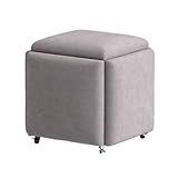 Colorful Tech 5-in-1-Sitzwürfel aus Stoff, mit Lenkrolle und gepolstertem Sitz, multifunktional, stapelbar, Sofa-Hocker für Wohnzimmer, Hellgrau, 35 x 35 x 35 cm
