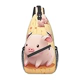 Bunte süße Schweine-Schultertasche, leicht, Umhängetasche, Brusttasche, Reiserucksack für Damen und Herren
