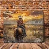 DHHXY Kunstdruck auf Leinwand, Motiv: Western-Cowgirl auf dem Pferd, Kunstdruck auf Leinwand, kreative Wanddekoration, Poster für Zuhause, Büro, Café (35 x 50 cm/Galerie-Wrap)