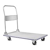 LEADALLWAY Super großer zusammenklappbarer Schubkarre aus Aluminiumlegierung, 121 cm lang x 61 cm breit, mit 4 Rädern, 4 Rädern, 1000 Pfund