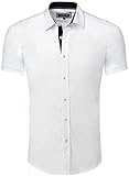 Carisma Casual Herren Hemd Kurzarm Slim-Fit mit Kentkragen für Freizeit Business Hochzeit 9102 Weiss M