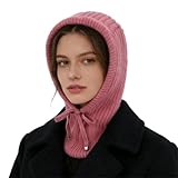 WUODHTW Hooded Scarf Beanie for Women Men Balaclava Scarves Hat for Fall Winter Beanie Skull Cap Face Cover Neck Warmer Ski hat (Rose pink)