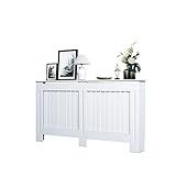 SONNI Heizkörperverkleidung Klein Modern Vertikal Lamell Weiß Lackiert Schrank Heizkörper Abdeckung für Wohnzimmer/Schlafzimmer/Küche