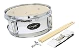 GEWA Junior Marching Drum, Marschtrommel 10 x 4', Holzkessel weiß, inkl. Trageriemen und Trommelstöcke