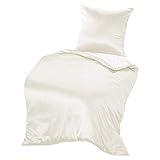 THXSILK Seidenbettwäsche Set 2 teilig, Bettbezug 135 x 200 cm und 80 x 80 cm Kissenbezug, Hypoallergen 19 Momme Maulbeerseide Bettwäsche, Ultra Weich und Glatt, Weiß
