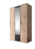 Stella Trading CHICAGO Eleganter Kleiderschrank mit viel Stauraum - Vielseitiger Drehtürenschrank in Artisan Eiche Optik und Absetzungen in Anthrazit - 120 x 197 x 54 cm (B/H/T)