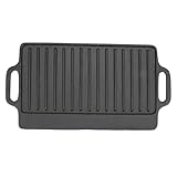 Fictory Teppanyaki-Platte aus Gusseisen, doppelseitige Grillplatte für vielseitiges Kochen, gleichmäßige Wärmeverteilung, langlebig und leicht zu reinigen, 40 x 20 cm