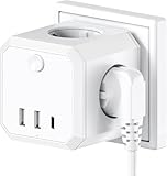 7 IN 1 Steckdosenleiste,Mehrfachsteckdose mit 4-Fach und 1 Typ-C und 2 USB,Steckdosenadapter für Hause Reisen,Weiß