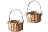 2 Stück Kle-iner Weidenkorb Mit Hen-kel, Streukorb Rattankorb, Streukorb Hochzeitskorb, Webkörbe, Hochzeits-Blumenkorb, Kle-iner Blumenkorb Für Hochzeiten, Brautjubiläum, Dekoration