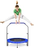 FANTASK φ101cm Mini Trampolin bis 150kg belastbar, Fitness Trampolin faltbar, Gartentrampolin für Erwachsene und Kinder, Kindertrampolin mit höhenverstellbarm Haltegriff