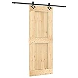Wenjingqi 3203146 Schiebetür mit Beschlägen, massives Kiefernholz, 80 x 210 cm, Braun
