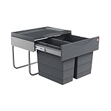 Hailo Abfallsammler 3644901 | 2fach Raumspar Tandem Abfalltrennsystem | 18 + 12L Inneneimer im Teleskop-Vollauszug | ab 50 cm breiten Unterschrank mit Drehtür montierbar | Dunkelgrau