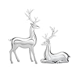 Silber Rentier Ornamente | 2 Stück Weihnachts Rentier Ornament | Kunstharz Rentier Statue | Süße Hirsch Skulptur Dekoration Für Schreibtisch Im Home Offices | Rentier Geschenk Für Kinder Erwachsene