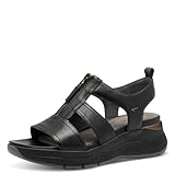 Tamaris Comfort Damen Sandalen flach aus Leder mit Reißverschluss, Schwarz (Black Uni), 40 EU