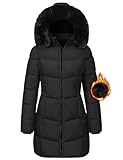 Tuopuda Winterparka Damen Lang Warm Winter Daunenjacke Wasserdicht Steppjacke Skijacke Übergangsmantel Winddichter Pufferjacken Stehkragen Oberbekleidung Geschenk für Frauen, Schwarz, L