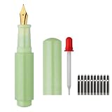 SIPLIV Wancai Mini-Füllfederhalter, Taschengröße, Reisestift mit kurzer Pipette und 20 schwarzen Tintenpatronen, feine Iridiumspitze, Grün